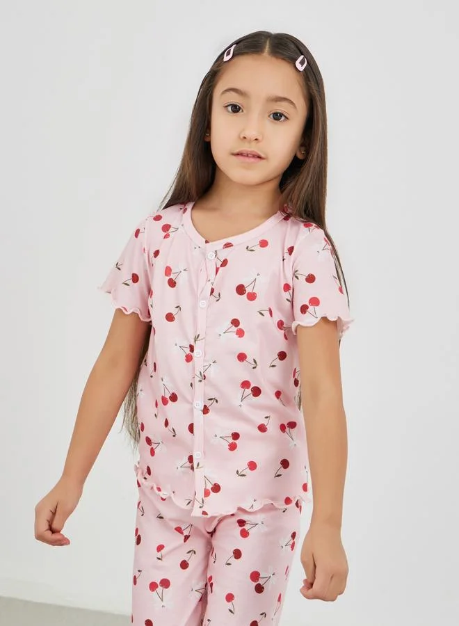ستايلي Styli All-Over Print Buttoned Top and Pyjama Set