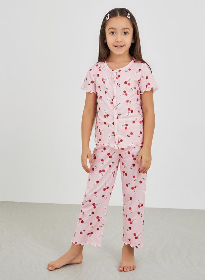 ستايلي طقم بيجامة وبلوزة بأزرار بطبعة شاملة - Image 1