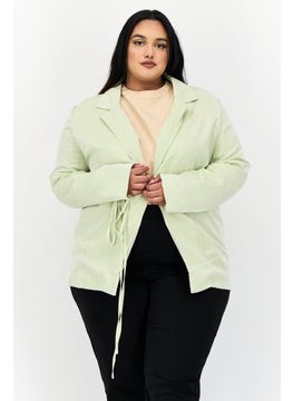 Heartbreak Women Plus Size Plain Blazer, Sage Green  - Image 1