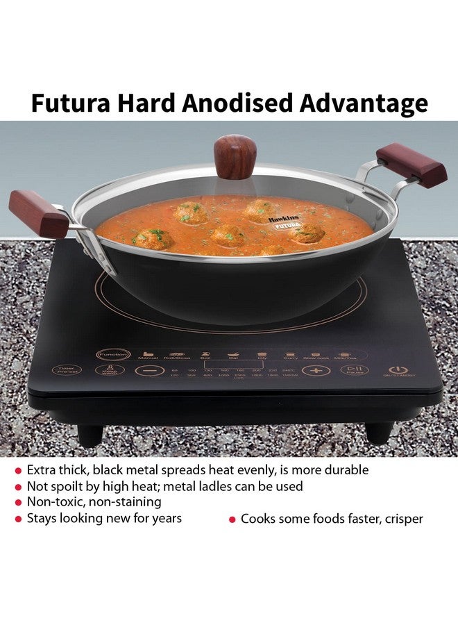 Hawkins Futura 3.75 Litre Deep-Fry Pan, Hard Anodised Kadhai with Glass Lid, Induction Frying Pan, Black (IAD375G) - Image 4