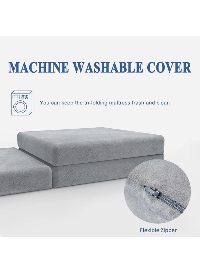 SINWEEK Tri Folding Mattress Foam Topper 4" Thickness Floor Cot Mattress, Guset Bed with Removable&Machine Washable Cover and Lining, CertiPUR-US Certified 25 x 75 Inch - Image 3