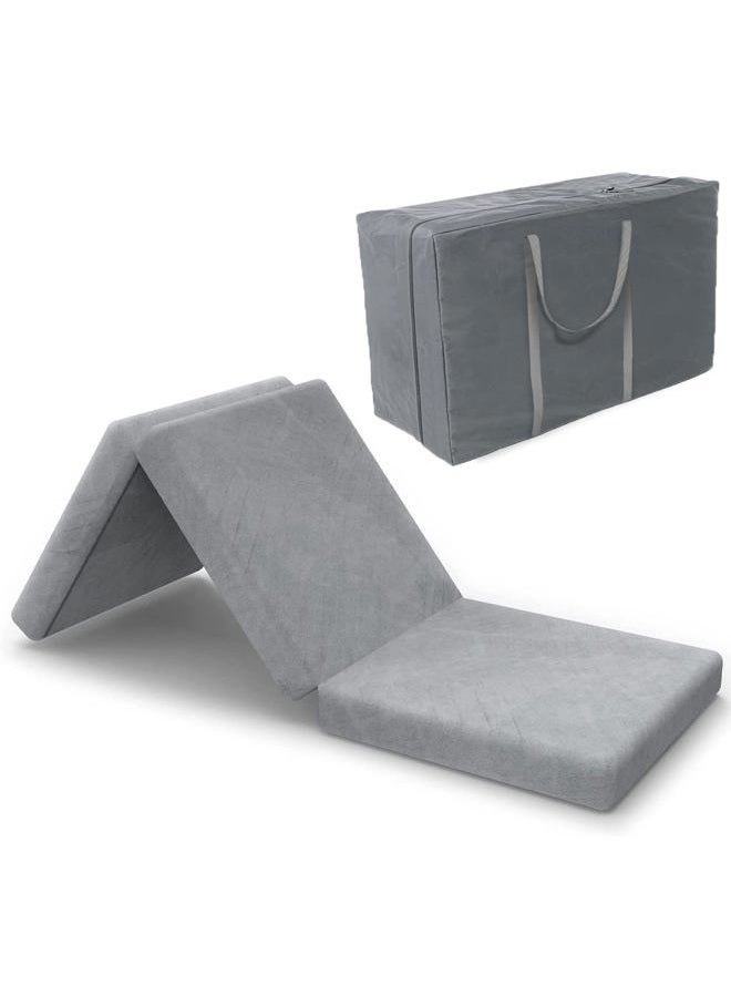 SINWEEK Tri Folding Mattress Foam Topper 4" Thickness Floor Cot Mattress, Guset Bed with Removable&Machine Washable Cover and Lining, CertiPUR-US Certified 25 x 75 Inch - Image 1