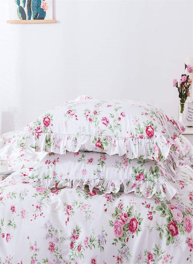 ABREEZE Pink Rose Duvet Cover Set Queen Size Girls Duvet Covers Ruffled Bedding Set Farmhouse Bedding Cotton Bedding Set 3 Pieces - Image 5