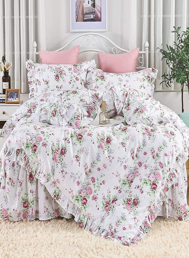 ABREEZE Pink Rose Duvet Cover Set Queen Size Girls Duvet Covers Ruffled Bedding Set Farmhouse Bedding Cotton Bedding Set 3 Pieces - Image 2