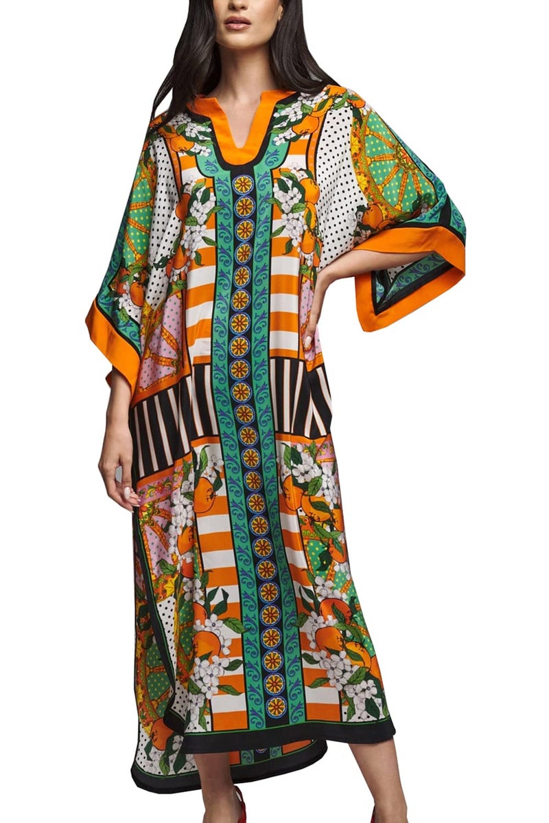 YouKD Maxi Robe V-Neck Kaftan Boho Beach Cover Up Dress Plus Size Loungewear for Women - Image 2
