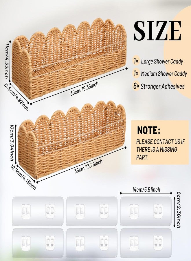 Ripeng 2 Pcs Scalloped Hanging Shower Caddy, Wicker Wall Bathroom Shelves, Waterproof Shower Shelves for Cosmetics, Toiletries Organization and Storage, Rattan Wall Rack for Bathroom Decor - Image 2