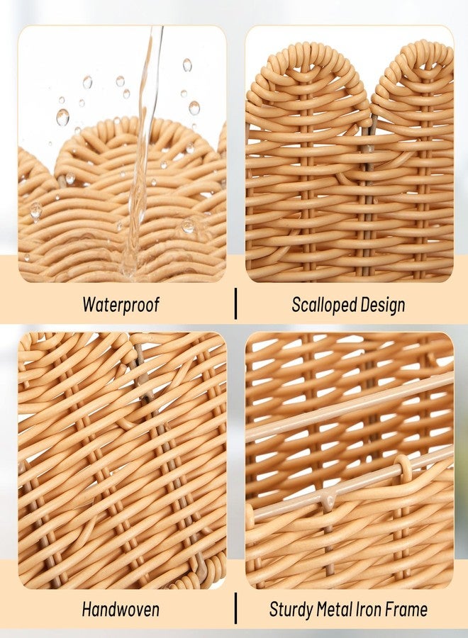 Ripeng 2 Pcs Scalloped Hanging Shower Caddy, Wicker Wall Bathroom Shelves, Waterproof Shower Shelves for Cosmetics, Toiletries Organization and Storage, Rattan Wall Rack for Bathroom Decor - Image 4