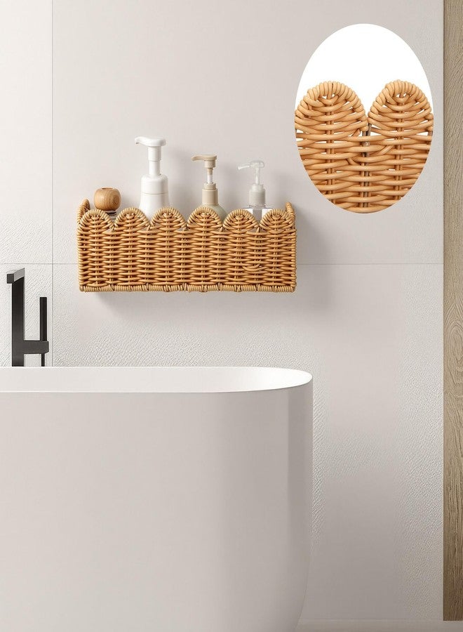Ripeng 2 Pcs Scalloped Hanging Shower Caddy, Wicker Wall Bathroom Shelves, Waterproof Shower Shelves for Cosmetics, Toiletries Organization and Storage, Rattan Wall Rack for Bathroom Decor - Image 3