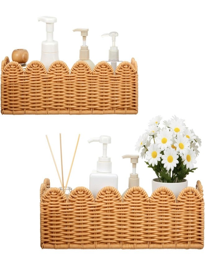 Ripeng 2 Pcs Scalloped Hanging Shower Caddy, Wicker Wall Bathroom Shelves, Waterproof Shower Shelves for Cosmetics, Toiletries Organization and Storage, Rattan Wall Rack for Bathroom Decor - Image 1