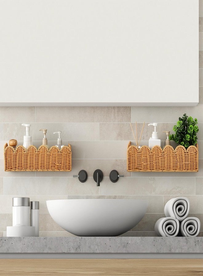 Ripeng 2 Pcs Scalloped Hanging Shower Caddy, Wicker Wall Bathroom Shelves, Waterproof Shower Shelves for Cosmetics, Toiletries Organization and Storage, Rattan Wall Rack for Bathroom Decor - Image 5