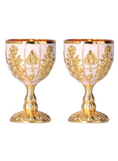 KASTWAVE Vintage Brass Embossed Goblet Cup, 2 Pcs 30mlGold Wine Glasses Wine Goblet, Goblet Golden Wine Glasses Embossed Cup Metal Embossed Wine Cup Wine Liqueur Cup Shot Glass for Kitchen  - Image 1