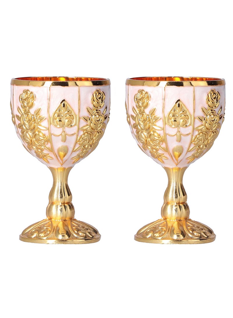 KASTWAVE Vintage Brass Embossed Goblet Cup, 2 Pcs 30mlGold Wine Glasses Wine Goblet, Goblet Golden Wine Glasses Embossed Cup Metal Embossed Wine Cup Wine Liqueur Cup Shot Glass for Kitchen  - Image 1