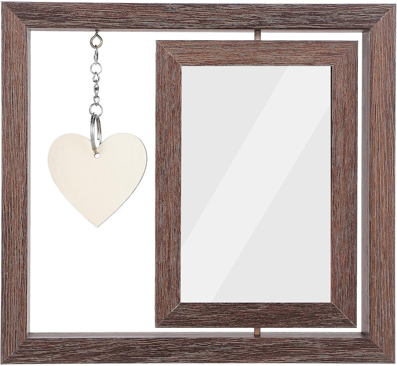 Simple multifunctional build Rotatable Wooden Picture Frame 6-inch Walnut Color Double-sided Memorial Floating Photo Frame with Blank Pendant for Couples Home Desk Décor Hot & cold climate compatible - Image 1