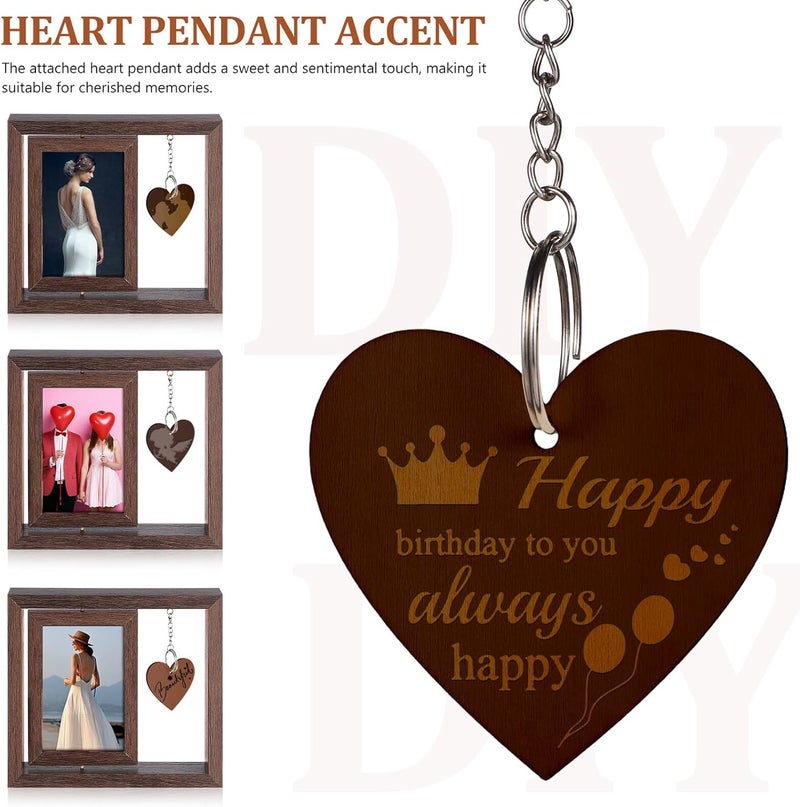 Simple multifunctional build Rotatable Wooden Picture Frame 6-inch Walnut Color Double-sided Memorial Floating Photo Frame with Blank Pendant for Couples Home Desk Décor Hot & cold climate compatible - Image 3