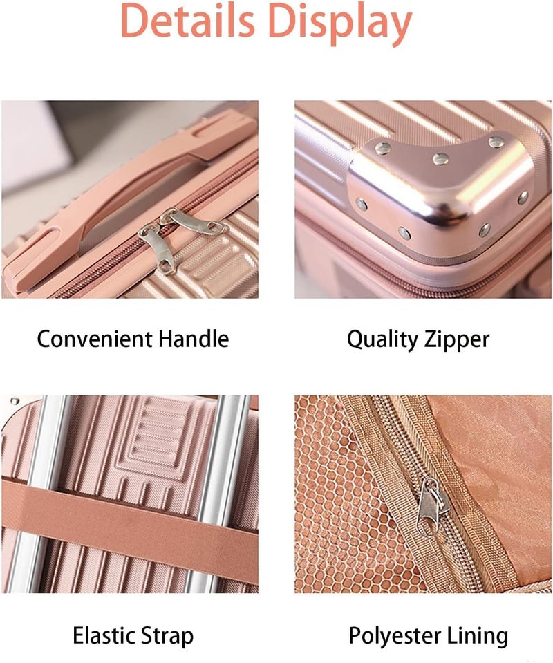 TONSYL Cosmetic Bag Makeup Travel Case Hard Shell Cosmetic Bag Small Portable Makeup Bag Hand Luggage with Elastic Band Mini ABS Carrying Suitcase for Women Girls Rose GoldWhiteBag - Image 3