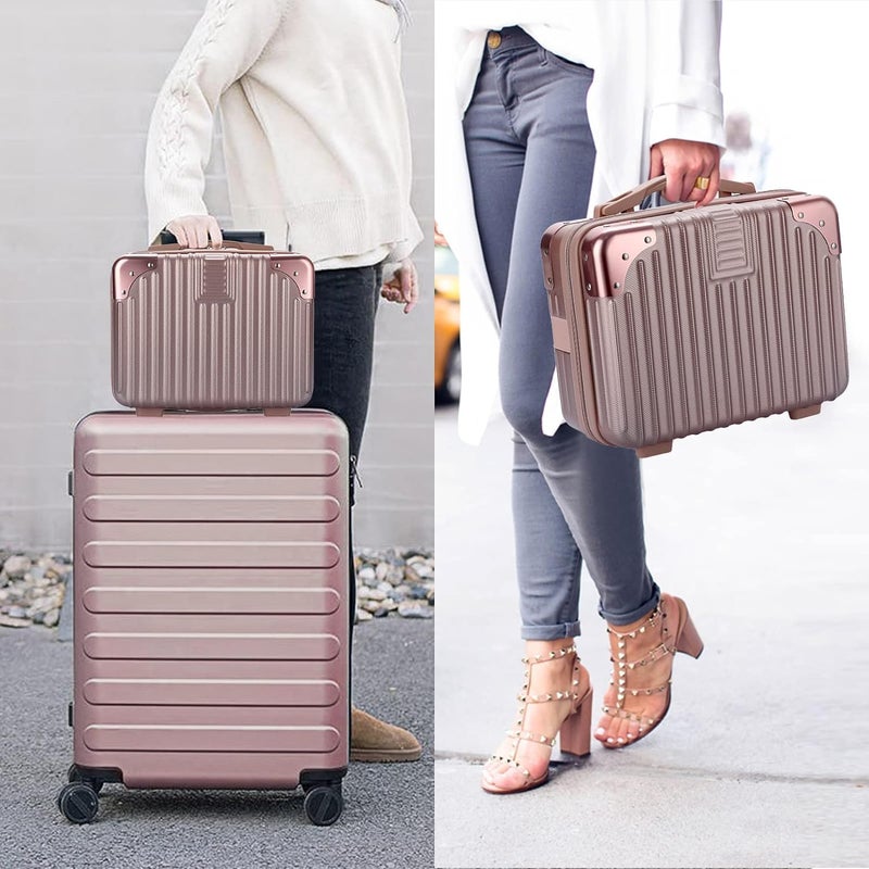 TONSYL Cosmetic Bag Makeup Travel Case Hard Shell Cosmetic Bag Small Portable Makeup Bag Hand Luggage with Elastic Band Mini ABS Carrying Suitcase for Women Girls Rose GoldWhiteBag - Image 5