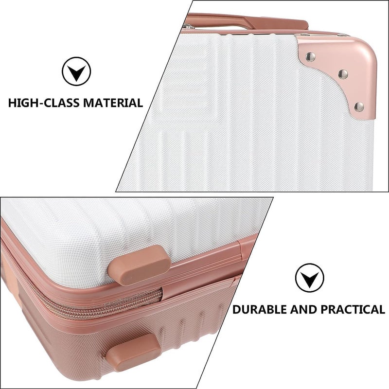 TONSYL Cosmetic Bag Makeup Travel Case Hard Shell Cosmetic Bag Small Portable Makeup Bag Hand Luggage with Elastic Band Mini ABS Carrying Suitcase for Women Girls Rose GoldWhiteBag - Image 4