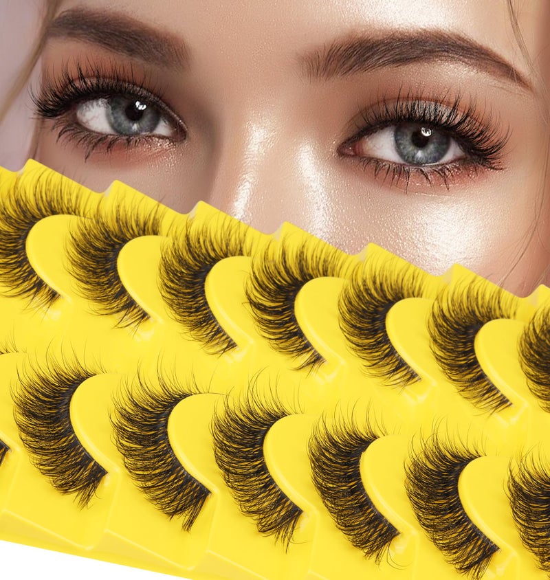 False Eyelashes Russian Strip Lashes DCurly Wispy Natural Look zanlufly Lashes Like Eyelash Extension Volume Transparent Band Cat Eye Fake Eyelashes Pack