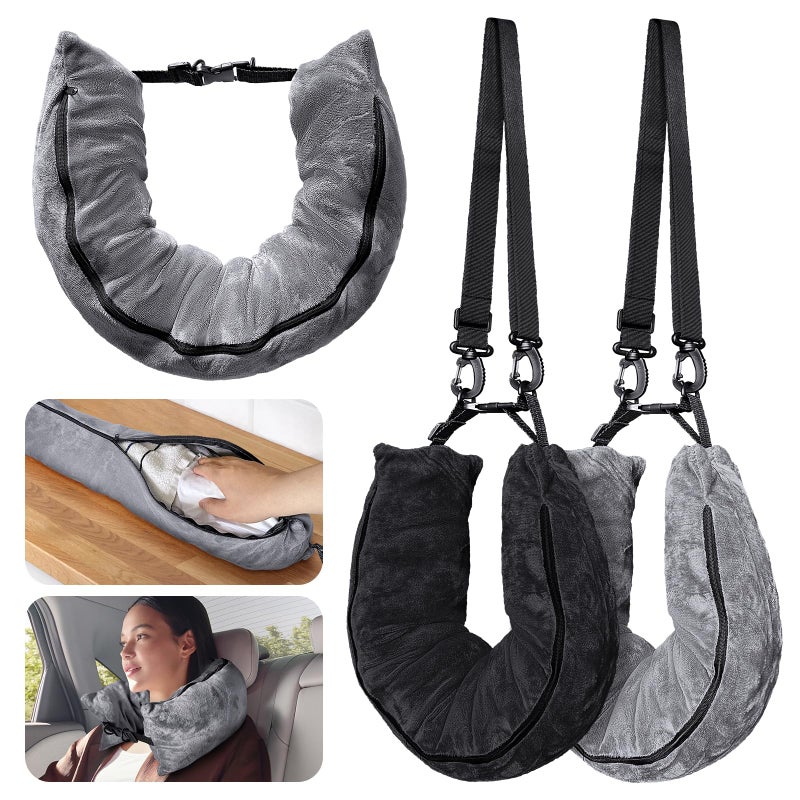 Eppyyo Stuffable Travel Pillow for Extra Luggage Velvet Travel Neck Pillow Storage Bag with Adjustable Neck Size Fits About 6 TShirts Travel Essentials Multifunctional Sleeping Rest Cushion