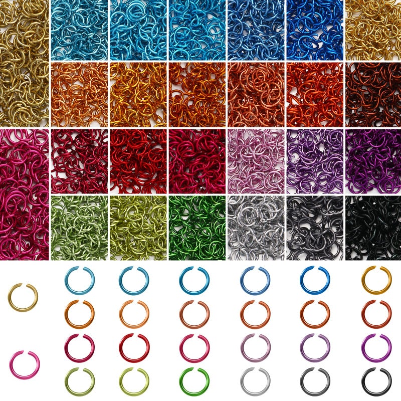 Mtlee 7800 Pieces Chainmail Jump Rings 26 Colors 6mm Open Aluminum Colored Jump Rings for Choker Necklaces Bracelet Jewelry Making DIY Craft