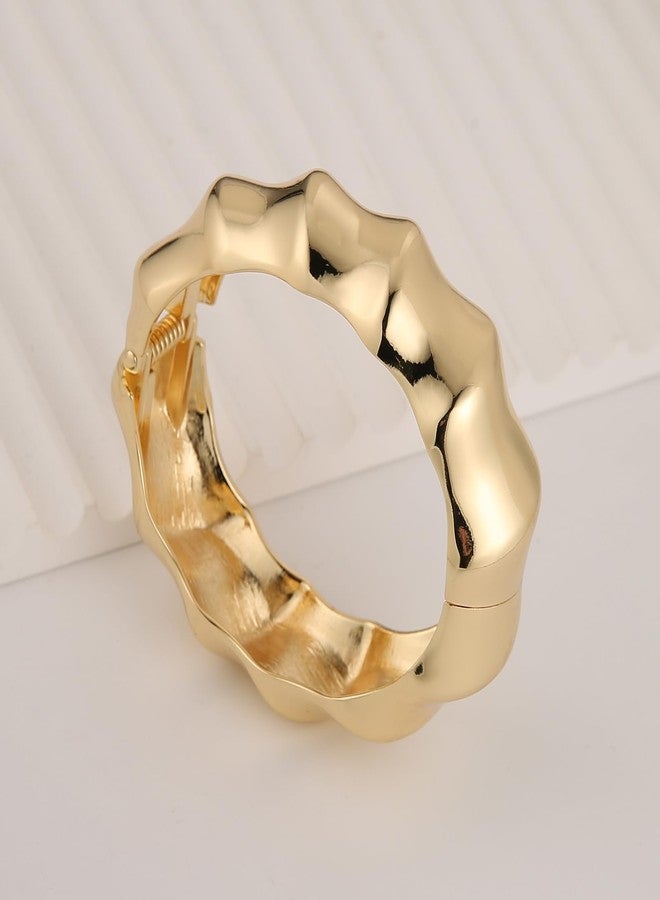 HZMAN 7.0Inch Chunky Bracelets for Women Thick Wide Bangle Bracelet High Polished Irregular Open Hinge Wrist Cuff Bracelet Jewelry Gift (Gold) - Image 4