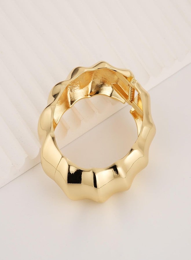 HZMAN 7.0Inch Chunky Bracelets for Women Thick Wide Bangle Bracelet High Polished Irregular Open Hinge Wrist Cuff Bracelet Jewelry Gift (Gold) - Image 5