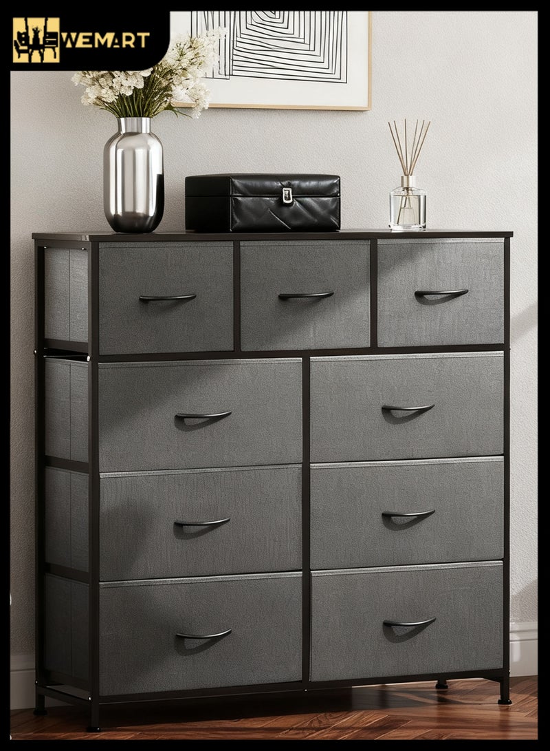 ويمارت خزانة ملابس لغرفة النوم مع 9 أدراج وصندوق تخزين واسع مع صناديق قماش قابلة للإزالة ووحدة تنظيم تخزين لغرفة المعيشة والمدخل والردهة وغرفة الأطفال،رمادي - Image 1