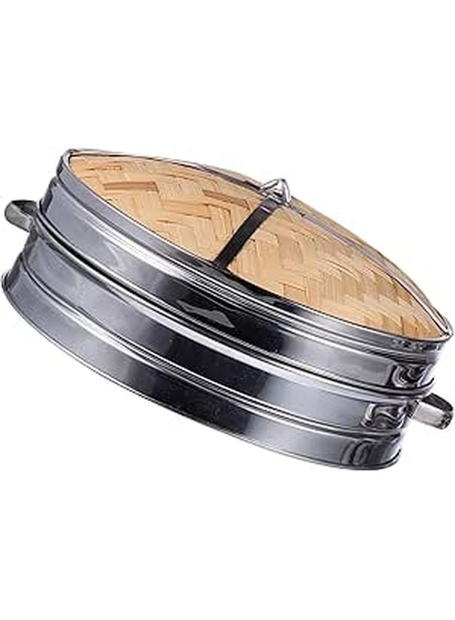 20cm Stainless Steel Double Handled Steamer Basket Set with Lid for Dumplings and Rice - Image 1