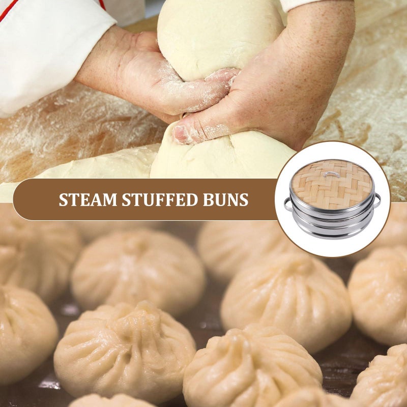 20cm Stainless Steel Double Handled Steamer Basket Set with Lid for Dumplings and Rice - Image 5