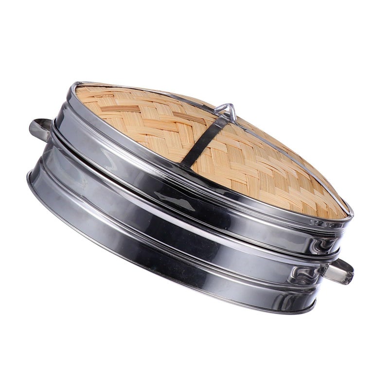 20cm Stainless Steel Double Handled Steamer Basket Set with Lid for Dumplings and Rice - Image 2