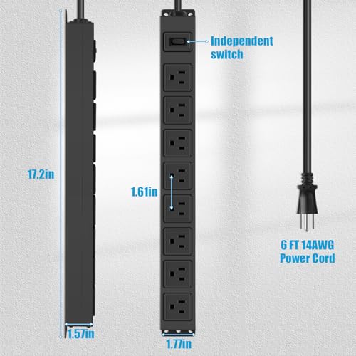 HHSOET Magnetic Mount Power Strip, 8 Outlet Mountable Socket, Metal Heavy Duty Surge Protector, Gaming Table Outlet, Easy to Fix Without Drilling or Taping, 6FT Extension Cord.(Black) - Image 2