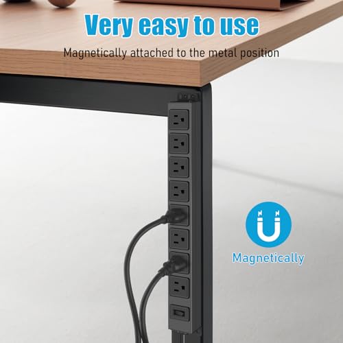 HHSOET Magnetic Mount Power Strip, 8 Outlet Mountable Socket, Metal Heavy Duty Surge Protector, Gaming Table Outlet, Easy to Fix Without Drilling or Taping, 6FT Extension Cord.(Black) - Image 3