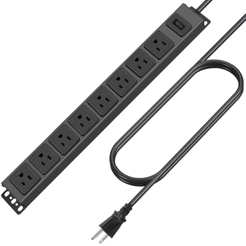 HHSOET Magnetic Mount Power Strip, 8 Outlet Mountable Socket, Metal Heavy Duty Surge Protector, Gaming Table Outlet, Easy to Fix Without Drilling or Taping, 6FT Extension Cord.(Black) - Image 1