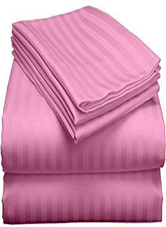 Neekshaa 300 TC Satin Double Bedsheet, Satin Stripes/Lining Stripes Double Bedsheet with Two Pillow Covers (Baby Pink) - Image 1