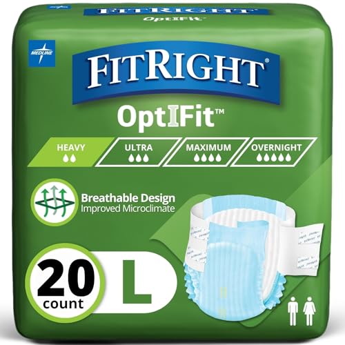 FitRight Adult Diapers, Extra Heavy Absorbency, L (Waist Size 44in-56in), 20 Count, OptiFit Incontinence Briefs for Men and Women, Disposable, Moisture Wicking, Leak Protection, - Image 1