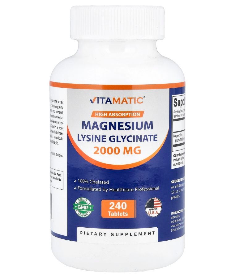 Vitamatic Magnesium Lysine Glycinate 240 Tablets (1000 mg per Tablet)