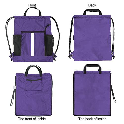 BeeGreen حقيبة ظهر رياضية من بي غرين باللون الأرجواني مع حجرة للأحذية وحاملين زجاجات ماء للرجال والنساء خفيفة الوزن ومتينة مع سحب رباط - Image 4