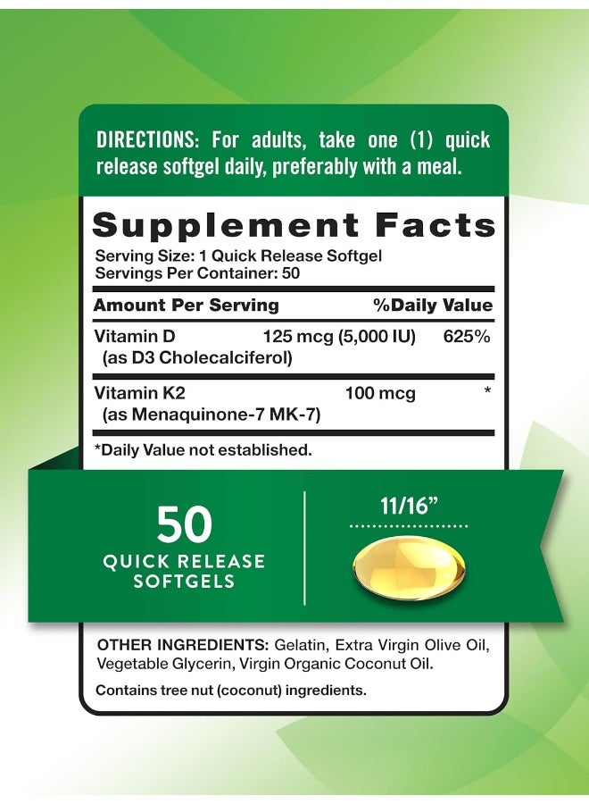 natures truth Vitamin K2 + D3 Softgels 50 Count - Image 2