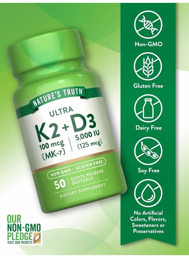 natures truth Vitamin K2 + D3 Softgels 50 Count - Image 3