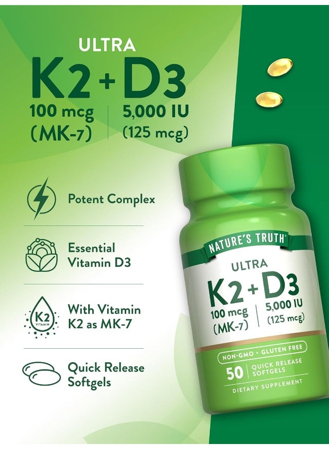 natures truth Vitamin K2 + D3 Softgels 50 Count - Image 5