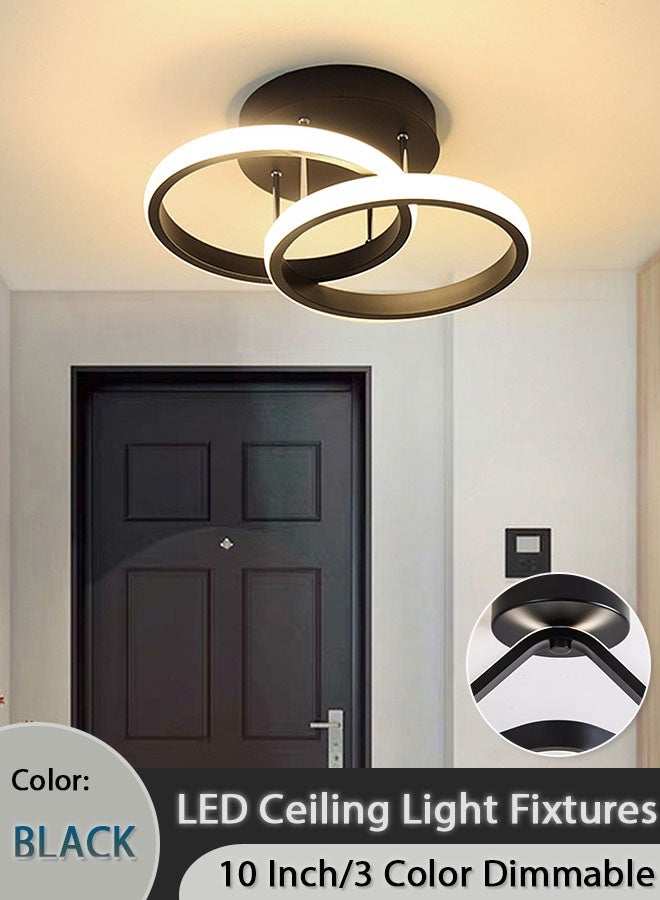 10 Inch Round Modern Led Ceiling Light Fixtures, 3 Color Dimmable Led Hallway Light, Bathroom Close to Ceiling Lights for Bedroom Kitchen Corridor Stair Aisle Lamps (Black) - Image 1