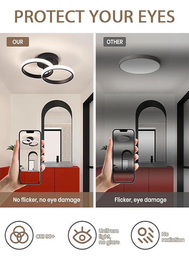 10 Inch Round Modern Led Ceiling Light Fixtures, 3 Color Dimmable Led Hallway Light, Bathroom Close to Ceiling Lights for Bedroom Kitchen Corridor Stair Aisle Lamps (Black) - Image 3