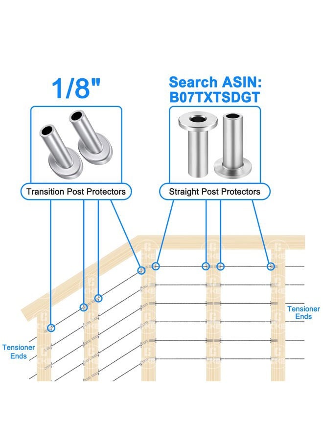 CKE [Patent Design] 40 Pack T316 Marine Grade Stainless Steel 30 Degree Angle Beveled Protector Sleeves Wood Post Protector for 1/8 Wire Rope Cable Railing, DIY Balustrade, Come with a Free Drill Bit - Image 4