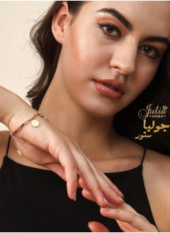 جوليا ستور سوار من الفولاذ المقاوم للصدأ مطلي بالذهب عيار 18 قيراطًا على شكل عملة معدنية بوهو سلسلة وصلات قابلة للتعديل من الفولاذ المقاوم للصدأ على شكل عملات معدنية بوهيمية أنيقة وعصرية  - Image 2