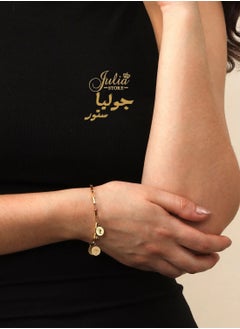 جوليا ستور سوار من الفولاذ المقاوم للصدأ مطلي بالذهب عيار 18 قيراطًا على شكل عملة معدنية بوهو سلسلة وصلات قابلة للتعديل من الفولاذ المقاوم للصدأ على شكل عملات معدنية بوهيمية أنيقة وعصرية  - Image 4