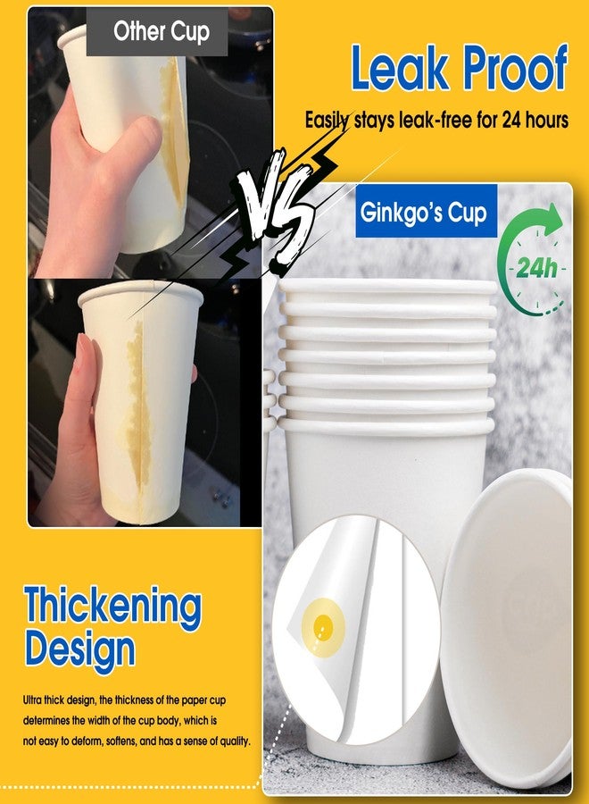 Ginkgo 200 Count 12 oz Disposable Coffee Cups Leak Proof Paper Cups Thickened Paper White Hot Coffee Cups - Image 2