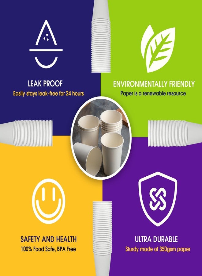 Ginkgo 200 Count 12 oz Disposable Coffee Cups Leak Proof Paper Cups Thickened Paper White Hot Coffee Cups - Image 3