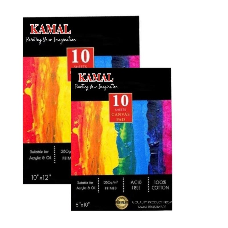 KAMAL Combo Canvas Pad, Glue Bound, White, 10 Sheets - 100% Natural Cotton Canvas Sheets, Acid Free, Fungus Resistant - Canva-Paper Pad Triple Primed with Acrylic Titanium for Oil or Acrylic Paints - Image 1