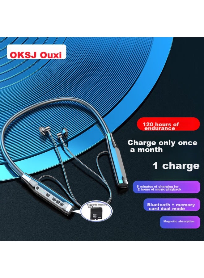 Oksj سماعات بلوتوث لاسلكية، طراز Neckband للجري، مزودة بفتحة للبطاقة، عمر بطارية فائق الطول، تصميم شبه مغناطيسي، حزام رقبة عازل للضوضاء، متوافقة مع هواتف Xiaomi وApple وهواتف Android - Image 1