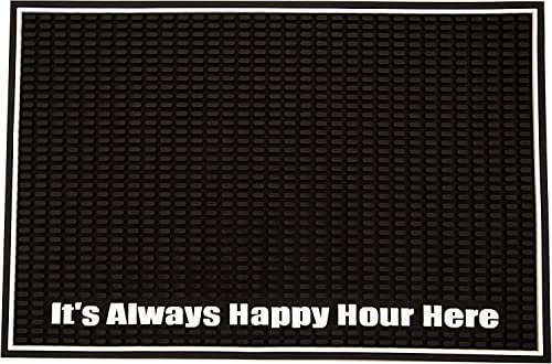 Highball  Chaser Highball & Chaser Premium Custom Bar Mat 18in x 12in 1cm Thick Durable and Stylish Service Bar Mat for Spills, Coffee, Bars, Restaurants, Counter Top Dish Drying Mat (Happy Hour) - Image 1